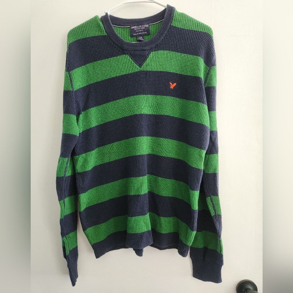 American Eagle Y2K Rubgy Stripe Waffle Knit Sz L